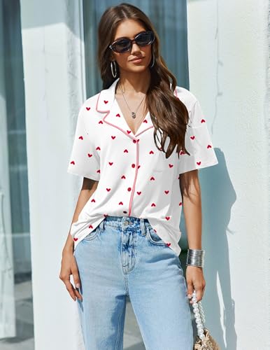Image of Ekouaer Pajamas Set for Women 2 Piece Pjs Short Sleeve Sleepwear Button Down Lounge Shorts Sets S-XXL