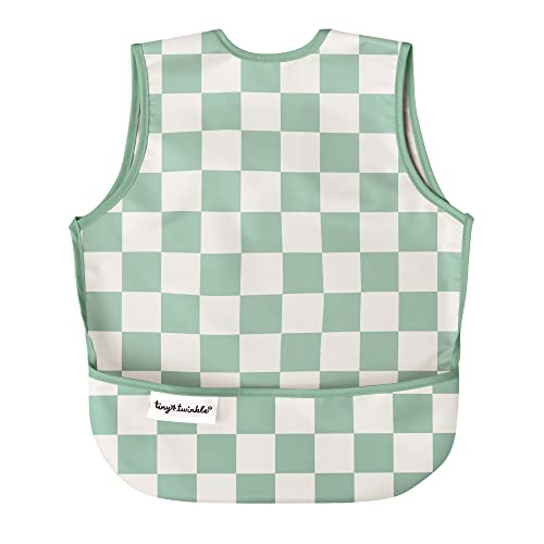 Image of Tiny Twinkle Mess Proof Baby Bib for Boys | Waterproof Toddler Bib for Eating | Baby Apron for Feeding, Machine Washable | Perfect Shower Gift (Green Checkers, 2-4Y)