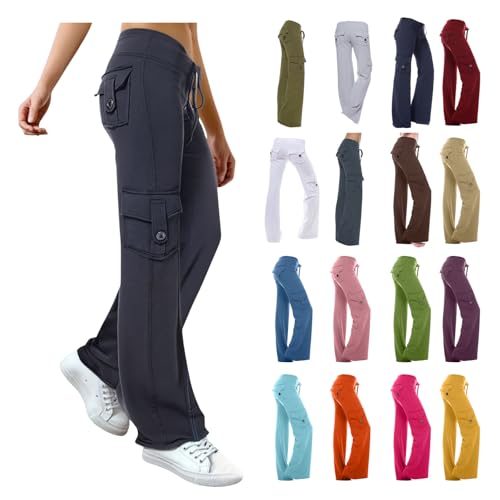 OPHPY Cargo Sweatpants for Women, Cargo Yoga Pants Women Soft Wide Leg Cargos Y2k High Waisted Sweatpants Plus Size Lounge Sports Trousers with 4 Pockets Black M