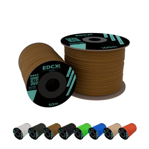 EdcX 2 mm Nylon Paracord 275 (50 y 100 m) - 100% Cuerda de Nailon, Cable de 3 hebras, Cuerda de Nailon de 2 mm en Muchos Colores (Coyote Brown, 100 m) Cover