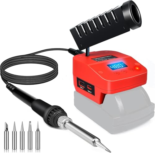 QSDXNYDC Cordless Soldering Iron Station Tool for Milwaukee M18 18V Battery Portable Electric Fast Heating Up Soldering Iron with USB&Type C for M18 for DIY Appliance Repair Wire Welding(NO Battery)