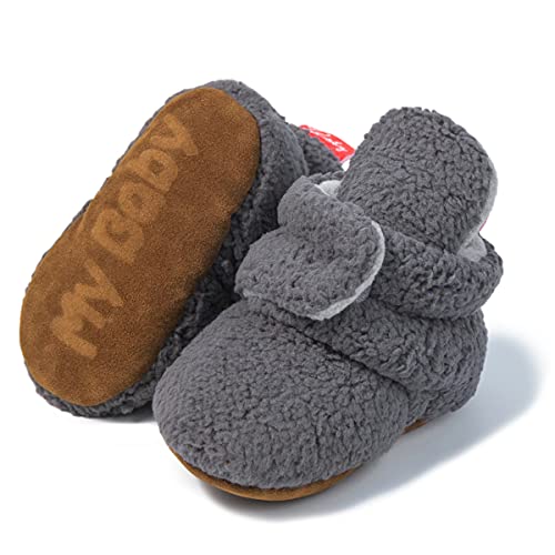 Image of ohsofy Newborn Baby Cotton Booties Stay On Slipper Winter Warm Soft Shoes Non-Skid Infant Ankle Boots Crib Shoes