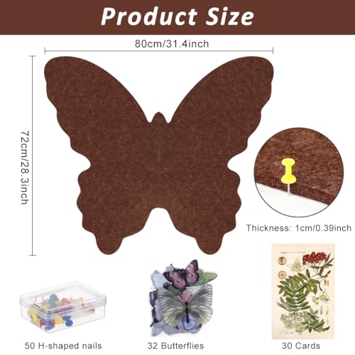 Image of Climberty Butterfly Felt Bulletin Board Corner Pin Board for Wall Photos, Notes, Postcards & DIY Decor, Memo Display Board with 50 Cards & 50 Push Pins for Home or Hostel Rooms, 80x70cm