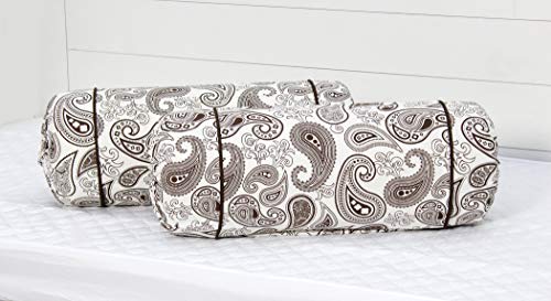 Image of AURAVE Cotton 144 TC Printed Bolster Cover with Drawstring Closure, Set of 2, Soft Breathable Durable Machine Washable for Sofa Bed & Home Decor, 15 inchx30 inch, Brown | Cover Only