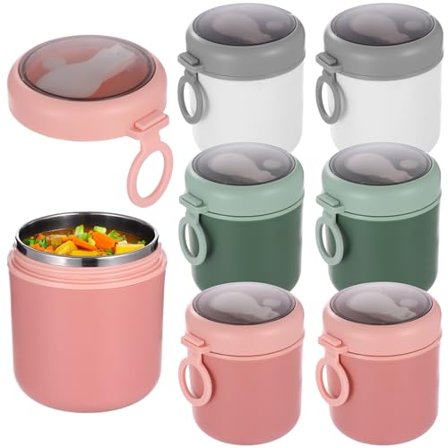OMISTAR 6 Pcs Insulated Food Container Set with Folding Spoon, 17.9 oz Soup Thermal Cup, Stainless...