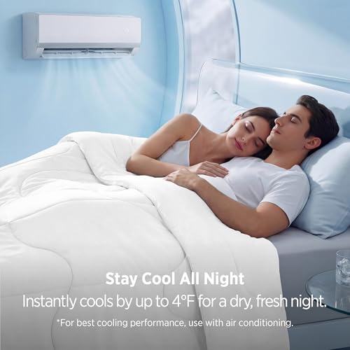 Image of Bedsure Cooling Comforter Oversize King - Cooling Blankets for Hot Sleepers, Lightweight Comforter for Summer with Dual-Sided Cool Tech, Soft Breathable Cold Blanket for Sleeping, White, 116x98 Inches