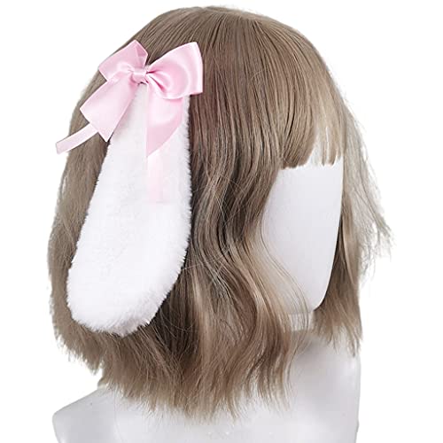 SANGHAI Women Barrettes Lolita Anime Bunny Ears Ribbon Bow Hairpins Cute Plush Rabbit Cosplay Hair Clips Pink