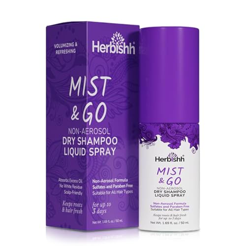 Herbishh Non-Aerosol Mist & Go Waterless Dry Shampoo (1.69 fl oz) Pump Spray Hair Refresher for Oily Greasy Roots Volumizing Dry Shampoo for Men & Women No White Residue Travel Friendly Mist