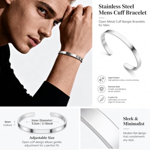 Pulsera de hombre de acero inoxidable abierta miniatura 4