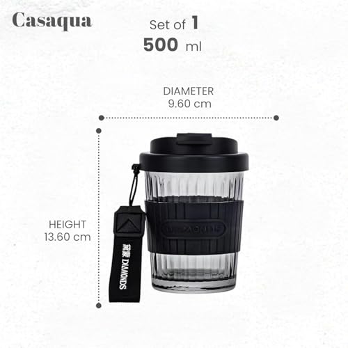 Image of Reusable Glass Coffee Cup with Lid & Silicone Sleeve - 500ml, Set of 1, Portable Borosilicate Glass Travel Mug, Leak-Resistant Coffee Tumbler with Carry Strap, Tea Cup for Home, Office