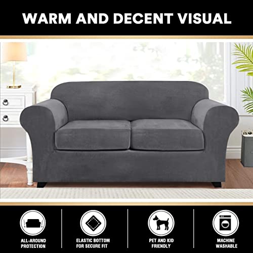 Funda de sofá reclinable de 3 plazas en terciopelo grueso elástico y protector 3