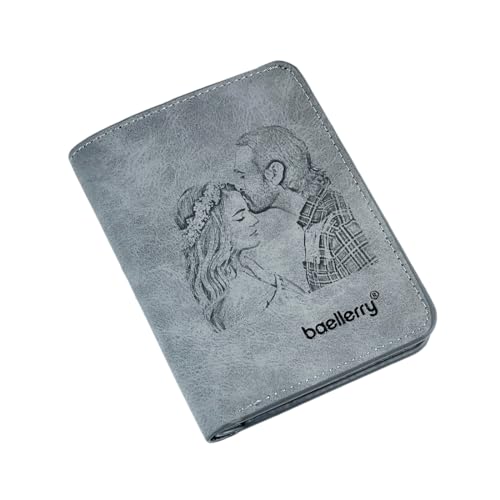 Personalized PU Leather Wallet for Men, Custom with Picture - Ideal Gift for Dad, Boyfriend, Husband (grey - with photo)