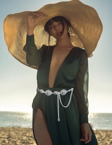 TOPACC Western Metal Concho Belts for Women Boho Cowgirl Chain Belt for Dresses Jeans Country Concert Outfit3