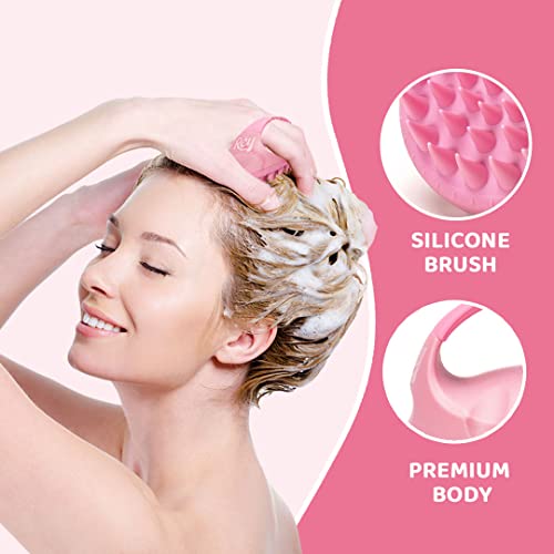 Image of Rey Naturals Hair Scalp Massager Shampoo Brush - Hair Growth, Scalp Care, and Relaxation - Soft Bristles for Gentle Massage - Pink Color (Pink)
