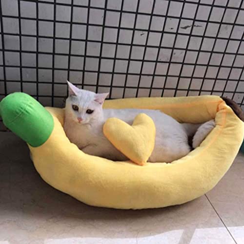 Lit de chien en forme de banane jaune coussin lavable pour chiot et chat