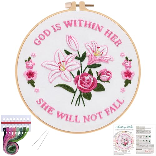 Image of Louise Maelys Embroidery Kits for Beginners,Cross Stitch Kit for Adults,DIY Needlepoint with Easter Tulip Rose Flowers Pattern