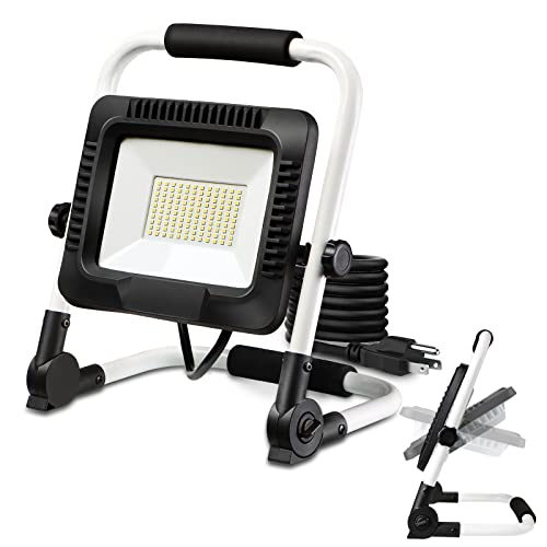 FPOWER 50W LED Work Light, 4500LM Outdoor Flood Lights, IP65 Waterproof, 4000K Daylight White, 360 Degree Adjustable, 6.4ft/2m Cord with Plug, Job Site Worklight for Hunting/Camping/Hiking/Repairing