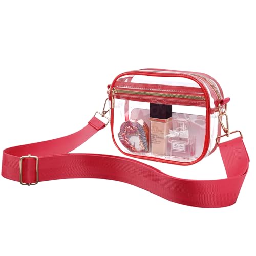 Image of Fibrdoo Clear Bag Stadium Approved, Leather Clear Crossbody Purse Bag for Concerts Sports Events Festivals