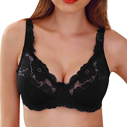 Generisch Sujetador ajustable ultrafino para mujer, lencería roja, Negro , 85E