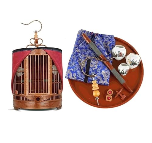 鳥籠 バードケージ ポータブル鳥かご クリエイティブな彫刻が施された鳥かご 竹製の鳥かご 耐久性のある鳥かご ヴィンテージの鳥キャリア 鳥かご インコ(36cm)