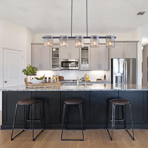 EDISLIVE 5-Light Glass Block Chandeliers Pendant Light Kitchen Island 47.24in E12 Linear Adjustable Hanging Lighting Fixture with Black Finish Grey Water Ripple Glass for Dinning Room Living Room by EDISLIVE - Image 6