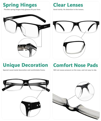 Image of Eyekepper Vintage Eyeglasses for Men - 5 Pack Spring Hinges Classic Glasses - Black-Clear Frame +0.00
