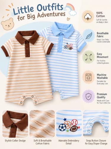 Image of TuddyBuddy 100% Cotton Romper /Jumpsuit /Bodysuit Set for Baby (Pack of 2 Playsuits)