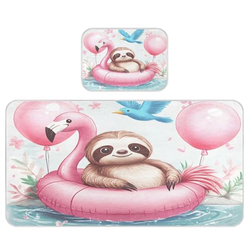 Bolaz Summer Sleeping Bed Pad, Sloth Flamingo Cooling Mattress Set Breathable Bed Mat Ice Silk Mat + Pillow Cover for Toddler Boys Girls