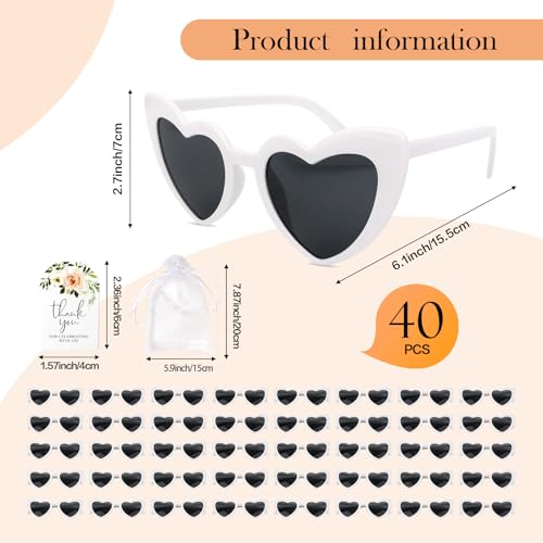 40 Sets of Heart-Shaped Sunglasses, Bulk Wedding Party Favors, Reception Gifts and Souvenirs for Guests2