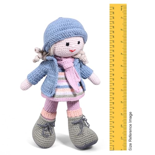 Image of Bonfino Handmade Crochet Doll for Babies & Kids, Soft Knitted Cotton Baby Doll, Cute Cuddly Toy for Playtime Sleep & Gifting, 25 cm, BIS Certified (Miss Zelo)