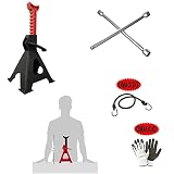 DESCRIPCIÓN DEL PRODUCTO Y CARACTERÍSTICAS: SOPORTE CRIC SOPORTE + LLAVE EN CRUZ 1° Capacidad de 2 toneladas (total) - Un par de soportes para vehículos de 2 toneladas con una capacidad de carga total de 1814,36 kg (cuando se usan juntos) - Para estabilizar un vehículo elevado: ideal para reparaciones de bajos - El soporte se puede subir o bajar a la altura deseada; con carraca autoblocante para mayor facilidad de uso - Estructura robusta en hierro desmontado con revestimiento antioxidante; capa