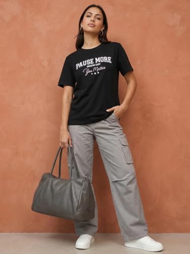 Image of Nobero Women's Graphic Printed T-Shirt | Regular Fit 180 GSM Cotton Tee for Women | Comfortable Round Neck Casual Wear
