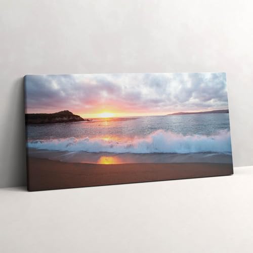 Plage de mer et coucher de soleil sur toile 120x60cm pour salon zen et lumineux