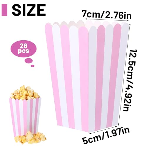 Image of Pink Popcorn Boxes, 28 Pcs Pink Popcorn Containers Treat Candy Boxes Bucket for Movie Theater, Carnival Circus Party, Birthday Popcorns Supplies