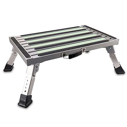Black Friday 🔥 WinPower RV Step Adjustable Height Folding Platform Anti Slip Brace 1000lbs Portable Aluminum