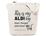 GXVUIS This Is My Aldi Bag That I Forget Aldi Time Canvas Tote Bag for Women Aesthetic Reusable Grocery Shopping Bags White