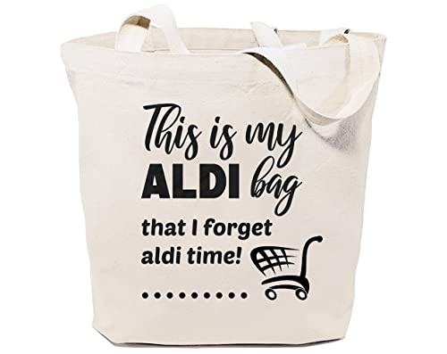 GXVUIS This Is My Aldi Bag That I Forget Aldi Time Canvas Tote Bag for Women Aesthetic Reusable Grocery Shopping Bags White