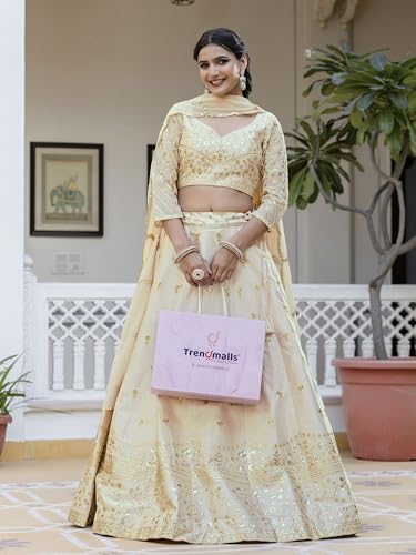 Image of TRENDMALLS Women's Satin Sequin Embroidery Bridal Lehenga Choli with Net Dupatta |Bridal Wedding Lehenga Choli for women