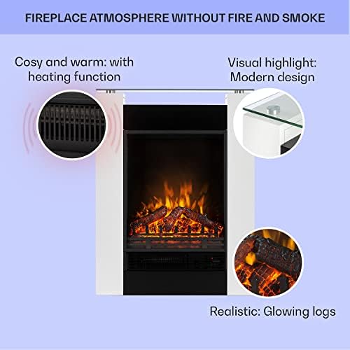 Klarstein Studio 5 Electric Fire - Electric Fireplace, Electric Fire Place, Fan, Heater 900/1800 W, Weekly Timer, Flame Illusion, 5 Brightness Levels, 2 Levels, Modern Design - White