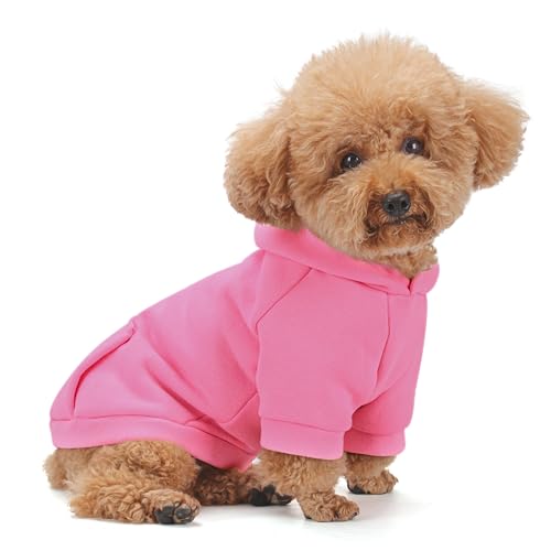 Winter Dog Hoodie with Pockets - Solid Color Polycotton Sweatshirt for Small, Medium, and Large Dogs - Soft, Warm, Cozy Pet Clothing for Cold Weather - Ideal for Outdoor Walks.Pink-M