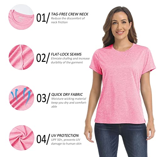 Magcomsen Womens Running Shirts Short Sleeve Fitness Workout Athletic T-Shirt Hiking Shirts Dry Fit Jogging Shirts Pink Small #TOP3
