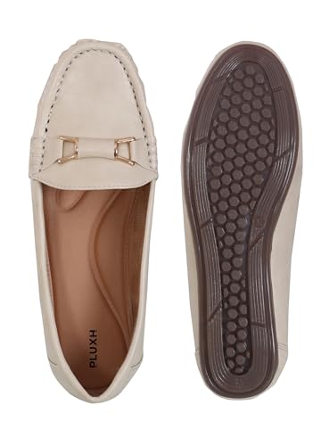 Image of Pluxh Women's Elegant Ballet Flats with Metal Accent | Soft Comfort Slip-On Shoes | Lightweight Everyday Footwear | Flexible Grip Sole | Office, Casual & Work Wear
