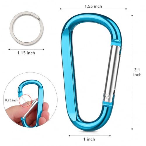 Image of Carabiner Caribeaner Clip,3 inch Large Aluminum D Ring Shape Carabeaner with Keyring Keychain Hook