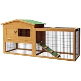 PawHut Rabbit Hutch, 2 Story Outdoor Bunny Cage with Slide-Out Tray, Run Cage, Openable Top for Rabbits...