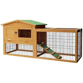 PawHut clapier bois jaune avec enclos métal 150 cm