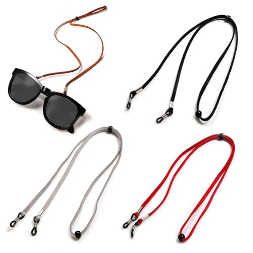 ZEXOWIJ 4 Stück Brillenband, Brillenkette Herren, 4 Farben Brillenband aus Leder für Damen und Herren, brillenkette, Universal Brillenbänder Brillenkette Einstellbarer Brille Cord