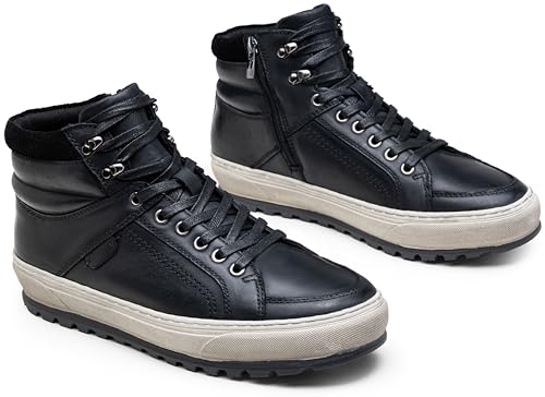 Jousen Fashion Mens Casual Shoes High Top Leather Sneakers for Men