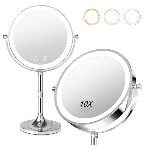 Espejo redondo para maquillaje con luz y batería recargable