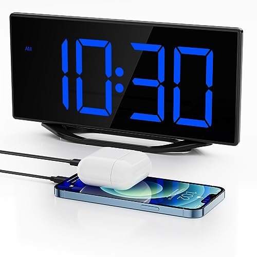 Image of Digital Alarm Clock for Bedroom Bedside, Large Big Numbers Display with Brightness Dimmer, Plug-In Electric Desk Clock with Battery Backup, USB Charging Port, Adjustable Volume, 12 /24Hr, Snooze