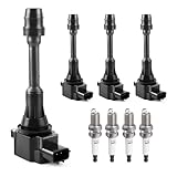 Ignition Coil Pack and Spark Plugs Kit fit for 2.5 2.5L L4 2002 2003 2004 2005 2006 Nissan Altima Sentra, UF350, Set of 4